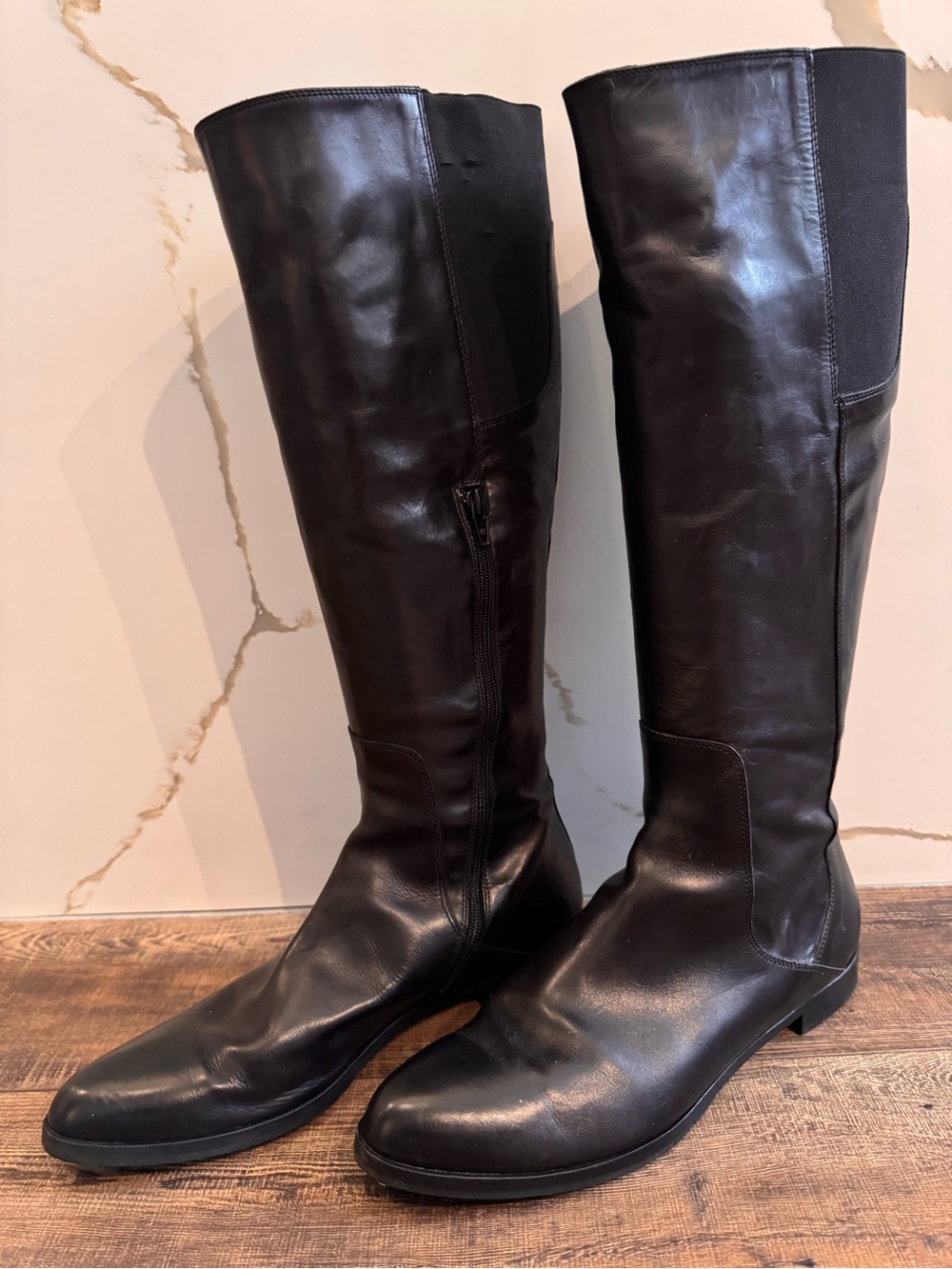 Agl Attilio Giusti Leombruni Black Leather Tall Boots Made In Italy 42